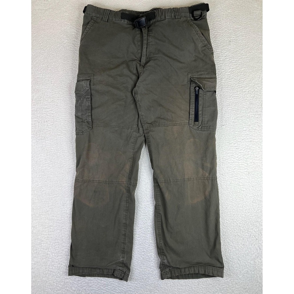 BC Clothing Pants Mens XL Green Lined Cargo Elastic Waist Belted Stretch Outdoor